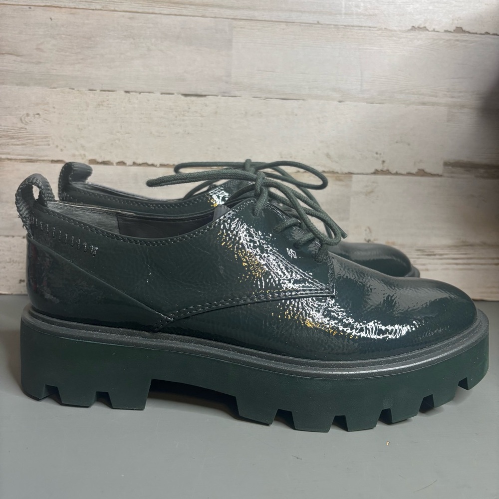 Franco Sarto Womens Balinlaced Green Patent Lugged Sole Oxfords Shoes Sz 6
